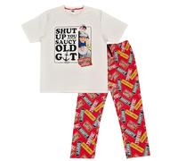 Only Fools and Horses Mens Pyjamas | Short Sleeved Top | Long Bottoms | Beige Red (Small)
