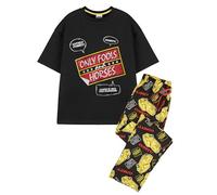 Only Fools & Horses Mens Pyjama Set | Cushty Adults Classic Logo Short Sleeve Top and All Over Print Graphic Loungewear Bottoms in Black | Classic TV Comedy Show Merchandise Gift