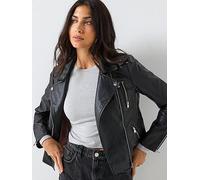 Faux Leather Short Jacket with Zip Fastening Black