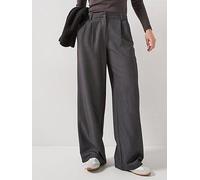 Only Hattie High Waisted Pleated Straight Trouser, Grey, Size 40, Inside Leg 32, Women Grey