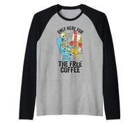 Only Here for The Free Coffee Funny Office Skeleton Desk Raglan Baseball Tee