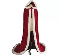 ONLY-HOT Classic Red Christmas Hooded Cape Mrs Claus Outfit with White Fluffy Trim Velvet Santa Claus Cloak Full Length Long Cosplay Costume Halloween Fancy Dress Party Robe Xmas Gift for Kids Adult