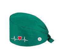ONLY-HOT Solid Colors Bouffant Cap Working Hat Scrub Cap Cotton Beanies with Mask Haning Buttons & Build-in Adjustable Cord