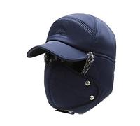 ONLY-HOT Winter Warm Trapper Hat Cozy Faux Fur Bomber Pilot Hat with Removable Mask, Earflap & Wide Brim Baseball Cap Trooper Hat Navy Blue