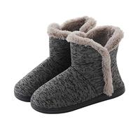ONLY-HOT Women's Men's Warm Winter Bootie Slipper Plush Furry Cozy Lined House Shoes Knit Memory Foam Slippers Indoor Outdoor Thickness Cold Weather Foot Warmer with Anti-Skid Rubber Sole