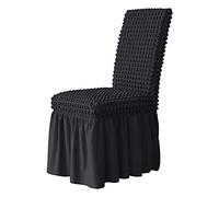 (Only includes the seat cushion no other items) Elegant Black Stretch Chair Covers with Removable Washable Skirts - Set of 4 Perfect for Home Decor Furniture Protection Easy Fit Elastic Edge