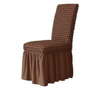 (Only includes the seat cushion no other items) Elegant Brown Stretch Chair Covers with Decorative Skirt 6-Pack Removable & Washable Elastic Edge Chair Slipcovers for Dining Room Events & Home Decor
