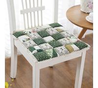 (Only includes the seat cushion no other items) Patchwork Chair Cushion with Ties Non-Slip Lace Square Seat Pad for Home Office Kitchen Dining Room - 16x16 inch (1 Piece Green)