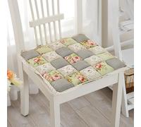 (Only includes the seat cushion no other items) Patchwork Chair Cushions with Ties Non-Slip Square Lace Seat Pads 4-Pack (16x16 inch) for Home Office Kitchen & Dining Room - Green 2