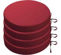 (Only includes the seat cushion no other items) Set of 4 Waterproof Round Outdoor Chair Cushions - Non-Fading with Ties for Patio Furniture - 35x5cm Wine Red Perfect for Garden & Terrace Use