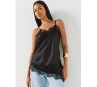 Only Indona Satin Lace Cami Top, Black, Size M, Women Black