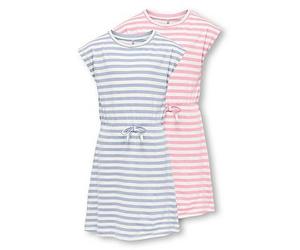 Only Kids Girls 2 Pack Stripe Short Sleeve Jersey Dresses, Romance Rose, Size 5-6 Years Romance Rose