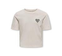 Only Kids Girls Leopard Print Heart Tshirt - Cream, Pumice Stone, Size Age: 9-10 Years Pumice Stone