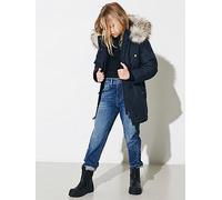 Hooded Parka with Removable Faux Fur Trim Black