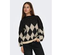 Only Life Long Sleeve Argyle Knit Jumper, Black, Size Xs, Women Black