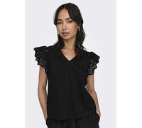 Only Lou Emb V-Neck Short Sleeve Top Black