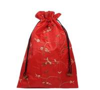 Only My Live Home 10pcs Embroidery Fruit Women Travel Shoe Storage Bag Drawstring Portable Reusable Dust Cover Satin Gift Packaging Pouch with lined (red)