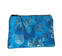 Only My Live Home 2pcs Large Silk Brocade Bag Purse Jewellery Storage Pouches Travel Cloth Zipper Makeup Pouch Cell Phone Bag (sky blue (2pcs pattern random))