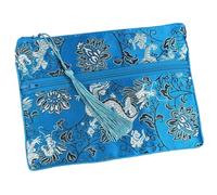 Only My Live Home 2pcs Large Silk Brocade Double Zipper Pouch Jewelry Storage Bags for Travel Cosmetic Makeup Packaging Cell Phone Purse (sky blue (pattern random))