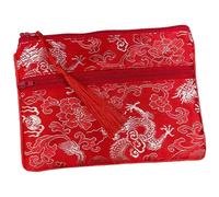 Only My Live Home 2pcs Large Silk Brocade Double Zipper Pouch Jewelry Storage Bags for Travel Cosmetic Makeup Packaging Cell Phone Purse (red (pattern random))