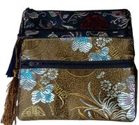 Only My Live Home 2pcs Tassel Travel Two Zipper Purse Jewelry Makeup Pouch Bags Chinese Silk Brocade Storage Bags Jewellery Cosmetic Cell Phone (black and coffee (2 pcs Pattern Random))