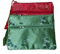 Only My Live Home 2pcs Tassel Travel Two Zipper Purse Jewelry Makeup Pouch Bags Chinese Silk Brocade Storage Bags Jewellery Cosmetic Cell Phone (green and red (2 pcs Pattern Random))
