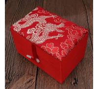 Only My Live Home 4.72x2.76x2.36 inch Chinese Silk Brocade Jewelry Box Cotton Filled Vintage Gift Packaging Boxes Crafts Buddha bead bracelet Jewellery Storage Case (red dragon)
