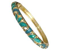 Only My Live Home Boho Cloisonné Clover Cuff for Women - Vintage Enamel Bangle for Small Wrists, Slim Filigree Lucky Charm, Handmade Chinese Festival Jewelry, inner Diameter 2.25 inch wide 0.24 inch