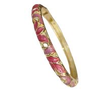 Only My Live Home Boho Cloisonné Clover Cuff for Women - Vintage Enamel Bangle for Small Wrists, Slim Filigree Lucky Charm, Handmade Chinese Festival Jewelry, inner Diameter 2.25 inch wide 0.24 inch