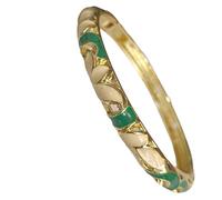 Only My Live Home Boho Cloisonné Clover Cuff for Women - Vintage Enamel Bangle for Small Wrists, Slim Filigree Lucky Charm, Handmade Chinese Festival Jewelry, inner Diameter 2.25 inch wide 0.24 inch