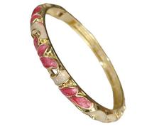 Only My Live Home Boho Cloisonné Clover Cuff for Women - Vintage Enamel Bangle for Small Wrists, Slim Filigree Lucky Charm, Handmade Chinese Festival Jewelry, inner Diameter 2.25 inch wide 0.24 inch