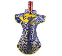 Only My Live Home Champagne Wine Bottle Cover Table Decoration Chinese Silk Brocade Fabric Red Wine Bottle Bags (fit 750ml bottle (High 11.4 W 7.9 inch, blue pattern random (5 pcs))