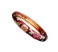Only My Live Home Classic Cloisonne Enamel Flower Bangle Hinged Cuff Bracelets for Women Gifts, Chinese Ethnic Traditional Handcrafts Jewelry, Inner Diameter 2.36 inch wide 0.47 inch about, Porcelain