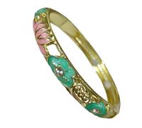 Only My Live Home Cloisonne Enamel Lotus Flower Small Thin Bangle Hinged Cuff Bracelets for Women Small Wrist, Traditional Openwork Handcrafts Jewelry Gifts, Inner Diameter 2.28 inch wide 0.31 inch