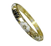 Only My Live Home Color Enamel Lotus Flower Small Bangles for Women, Handmade Cloisonne Openwork Hinged Bracelets for Small Wrists, Ethnic Jewelry Gifts, Inner Diameter 2.28 inch wide 0.31 inch about