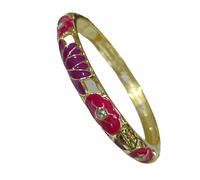 Only My Live Home Color Enamel Lotus Flower Small Bangles for Women, Handmade Cloisonne Openwork Hinged Bracelets for Small Wrists, Ethnic Jewelry Gifts, Inner Diameter 2.28 inch wide 0.31 inch about