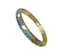 Only My Live Home Color Enamel Lotus Flower Small Bangles for Women, Handmade Cloisonne Openwork Hinged Bracelets for Small Wrists, Ethnic Jewelry Gifts, Inner Diameter 2.28 inch wide 0.31 inch about