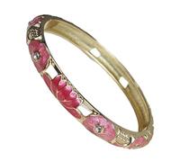 Only My Live Home Color Enamel Lotus Flower Small Bangles for Women, Handmade Cloisonne Openwork Hinged Bracelets for Small Wrists, Ethnic Jewelry Gifts, Inner Diameter 2.28 inch wide 0.31 inch about