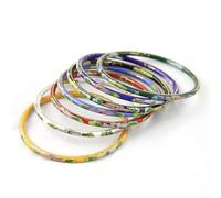 Only My Live Home Color Handmade Cloisonne Enamel Thin Floral Bangles For Women Large Wrists, Chinese ICH Crafts Ethnic Vintage Bracelet Jewelry Gifts, diameter 2.44 inch, Copper, no gemstone