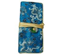 Only My Live Home Jade Handcraft Travel Jewelry Roll Bag 3 Zipper Folding Storage Pouches Silk Brocade Cosmetic Makeup Packaging Clutch Purse Gift (lake blue)