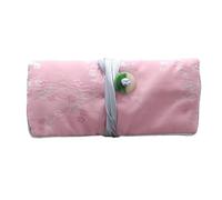 Only My Live Home Jade Handcraft Travel Jewelry Roll Bag 3 Zipper Folding Storage Pouches Silk Brocade Cosmetic Makeup Packaging Clutch Purse Gift (pink)