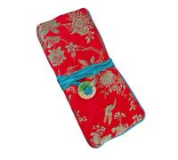 Only My Live Home Jade Handcraft Travel Jewelry Roll Bag 3 Zipper Folding Storage Pouches Silk Brocade Cosmetic Makeup Packaging Clutch Purse Gift (red)