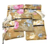 Only My Live Home Jewelry Packaging Bags for Bracelets Small Zipper Coin Purses Pouches Bright Flower Chinese Silk Brocade Jewellery gift pouches Wholesale (4.72 x 4.72 inch about, brown (10 pcs))