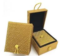 Only My Live Home Latest Chinese Knot Silk Brocade Pendant Necklace Box High End Vintage Jewelry Gift Packaging Boxes Luxury Embroidery Display Case (gold)