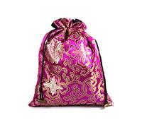 Only My Live Home Luxury Jacquard Storage Bag Portable Travel Shoes Pouch Drawstring Chinese Silk Brocade Jewelry Pouch Dust Cover Gift Packaging (fuchsia)