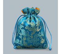 Only My Live Home Small Dragon Pattern Jewelry Gift Pouch Drawstring Chinese Style Silk Brocade Pouch Jewelry Packaging Women Jewellery Storage Bag with Lined (20, sky blue)