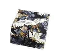 Only My Live Home Square Vintage Bangle Bracelets Gift Boxes Crane Pattern Chinese style Silk Brocade Jewellery Box Packaging Cases (black, 4.33x4.33x2.52 inch about)