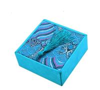 Only My Live Home Tassel Square Silk Brocade Jewellery Storage Boxes with Cotton inserts for Women Bracelets, Chinese style Jewelry Packaging Case (sky blue (seawater), 3.94x3.94x1.57 inch about)