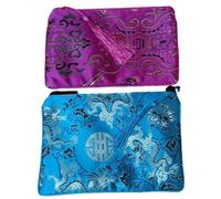 Only My Live Home Zippered Jewelry Storage Bags for Travel Tassel Zip Purse Pouch Large Silk Brocade Bag Floral Makeup Cell Phone Cloth Pouch (fuchsia and sky blue (2 pcs pattern random))