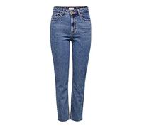 ONLY Women's Onlemily Hw St Raw JNS Db Mae 0005 Noos Straight Jeans, Blue (Dark Blue Denim Dark Blue Denim), W31/L30 (Size: 31)